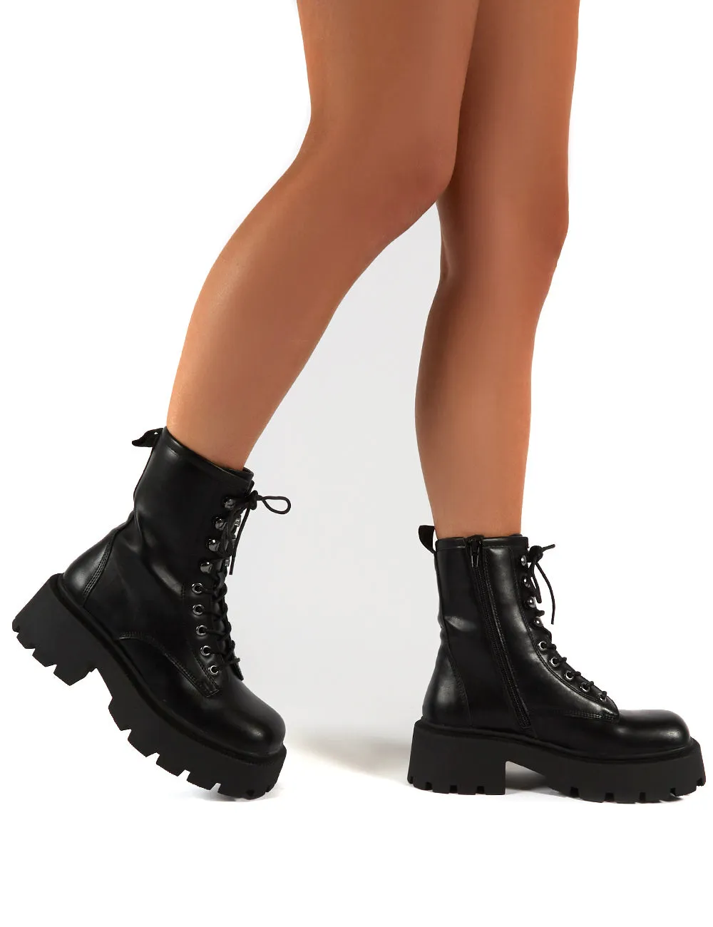 Leader Black Lace Up Chunky Sole Biker Boots sold by Public Desire product image thumbnail 3