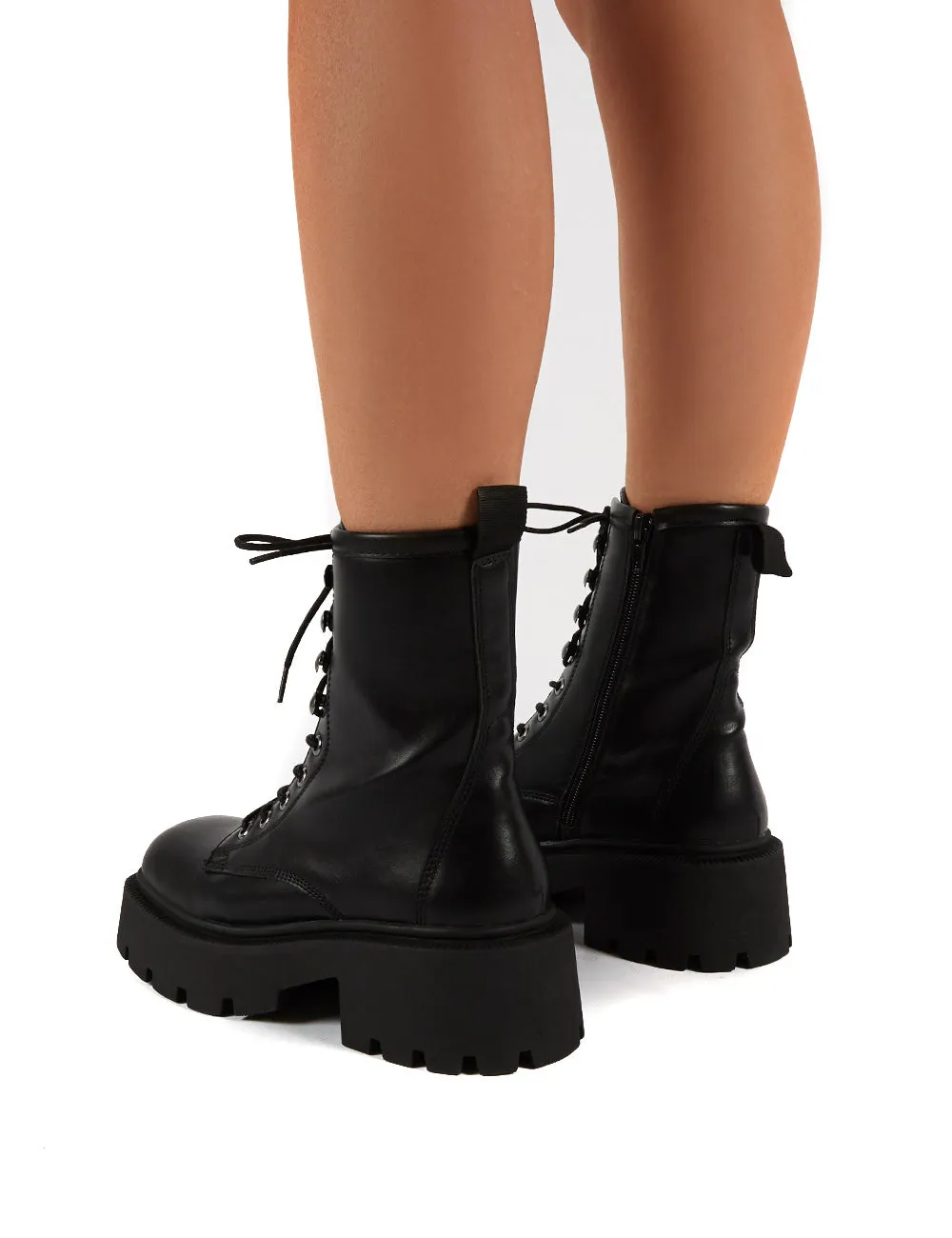Leader Black Lace Up Chunky Sole Biker Boots sold by Public Desire product image thumbnail 2
