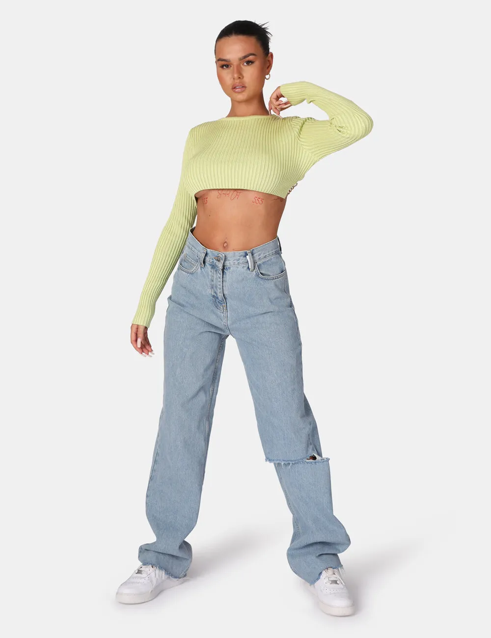 Open Chain Back Knitted Crop Top Lime sold by Public Desire product image thumbnail 4