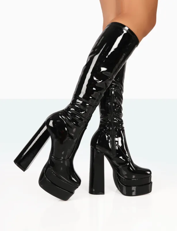 Passive Wide Fit Black Platform Block High Heel Over the Knee Boots sold by Public Desire