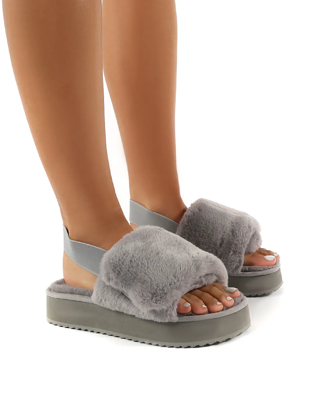 Funky Grey Platform Chunky Sole Velcro Strap Slippers sold by Public Desire