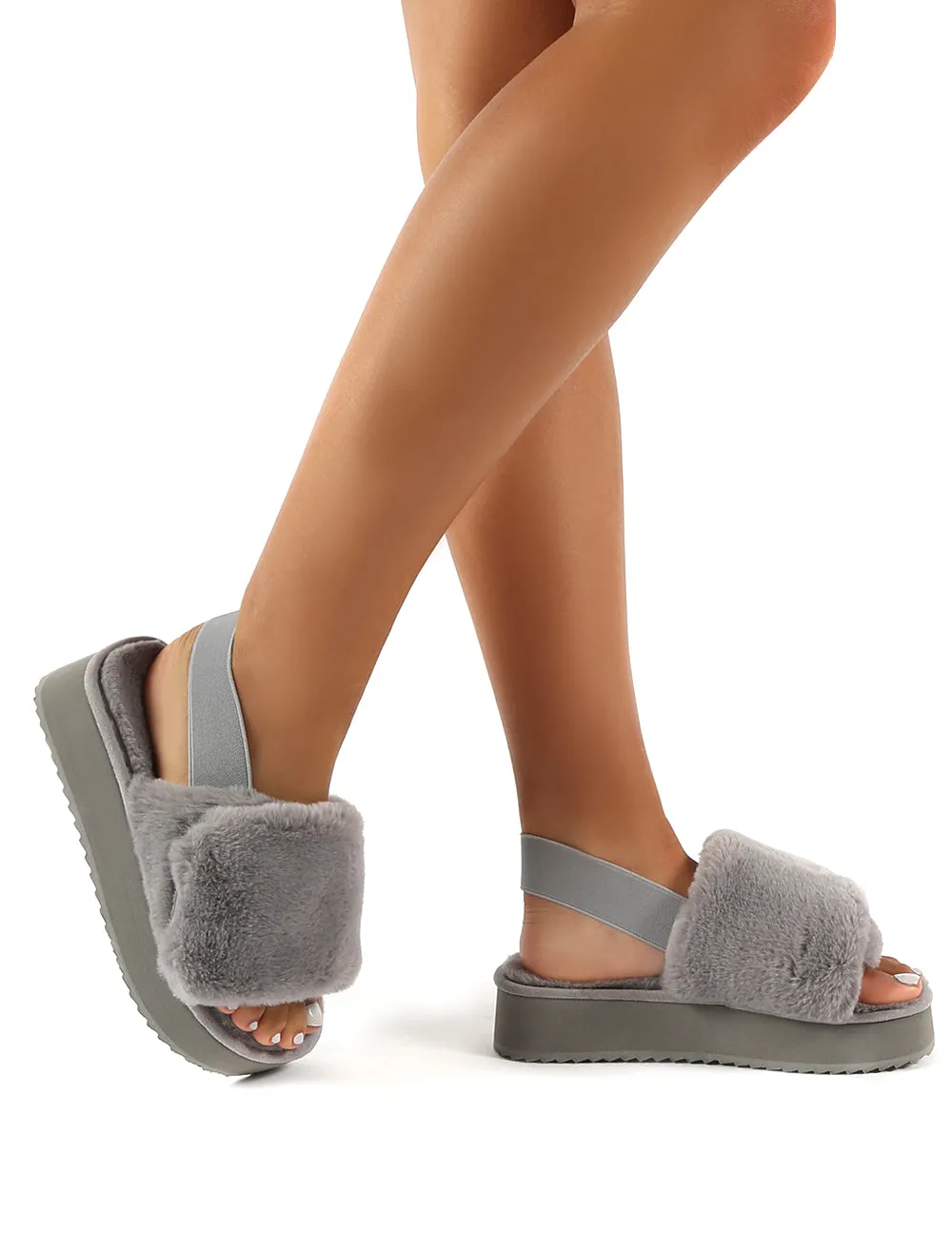 Funky Grey Platform Chunky Sole Velcro Strap Slippers sold by Public Desire product image thumbnail 4