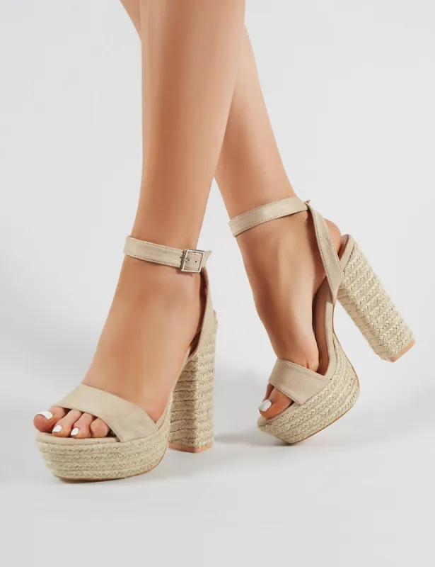 Hanalei Espadrille Block Heels in Nude Faux Suede sold by Public Desire