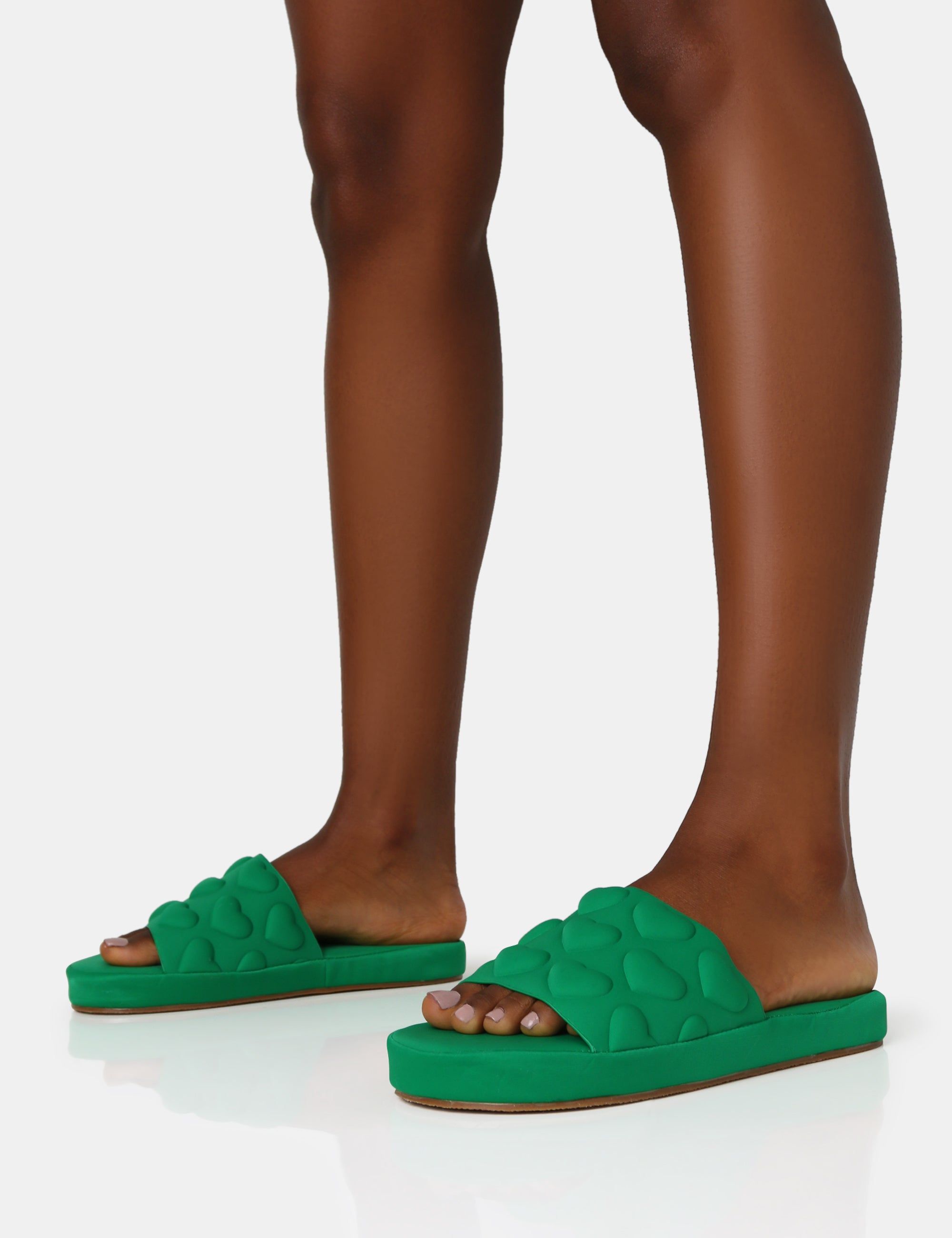 Bestie Green Nylon Embossed Heart Slider Sandals sold by Public Desire product image thumbnail 4