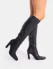 Acquilla Black Knee High Flared Heel Boots sold by Public Desire