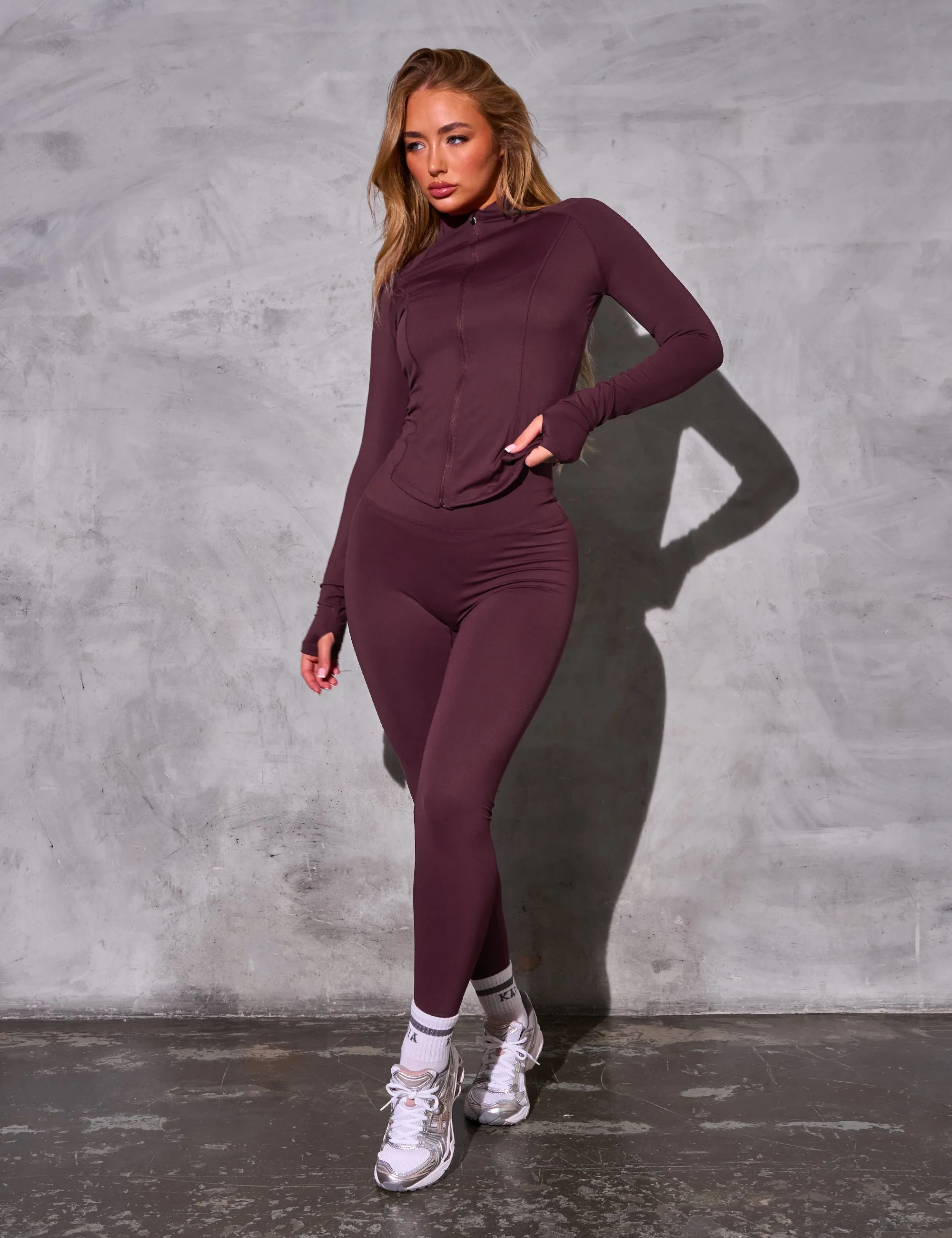 Kaiia Sculpt Long Sleeve Zip Through Fitted Jacket Burgundy sold by Public Desire product image thumbnail 3