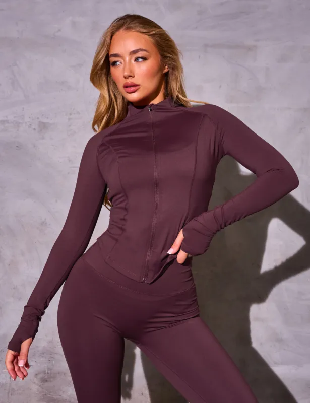 Kaiia Sculpt Long Sleeve Zip Through Fitted Jacket Burgundy made by Public Desire