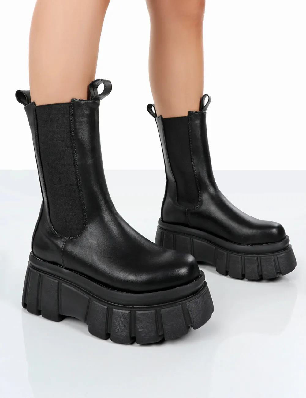 Delmz Black Pu Chunky Sole Ankle Boots sold by Public Desire