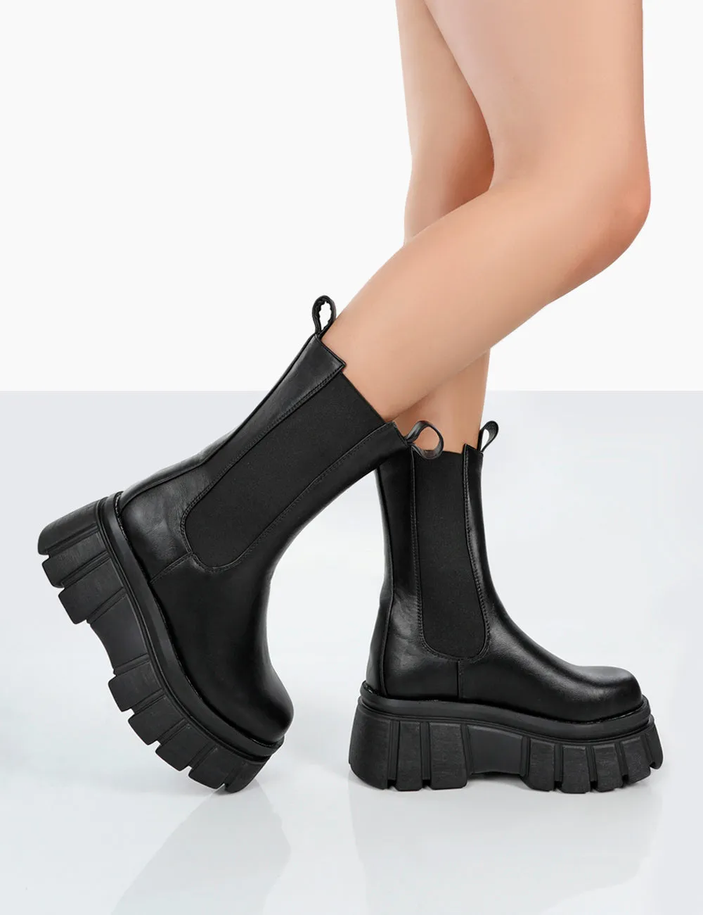 Delmz Black Pu Chunky Sole Ankle Boots sold by Public Desire product image thumbnail 4