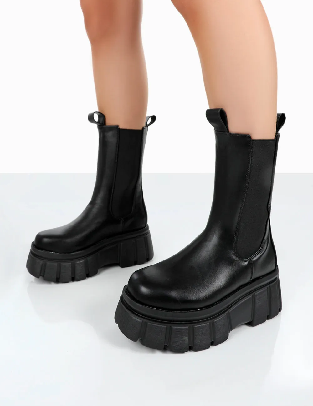 Delmz Black Pu Chunky Sole Ankle Boots sold by Public Desire product image thumbnail 3