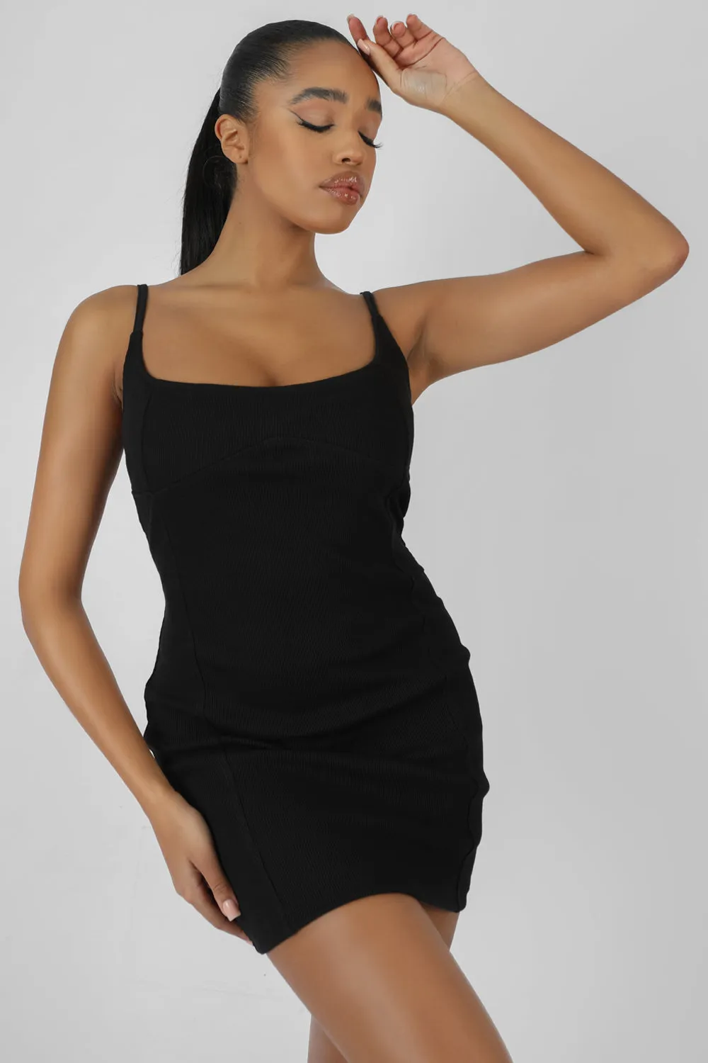 Kaiia Underbust Ribbed Mini Dress Black sold by Public Desire product image thumbnail 2