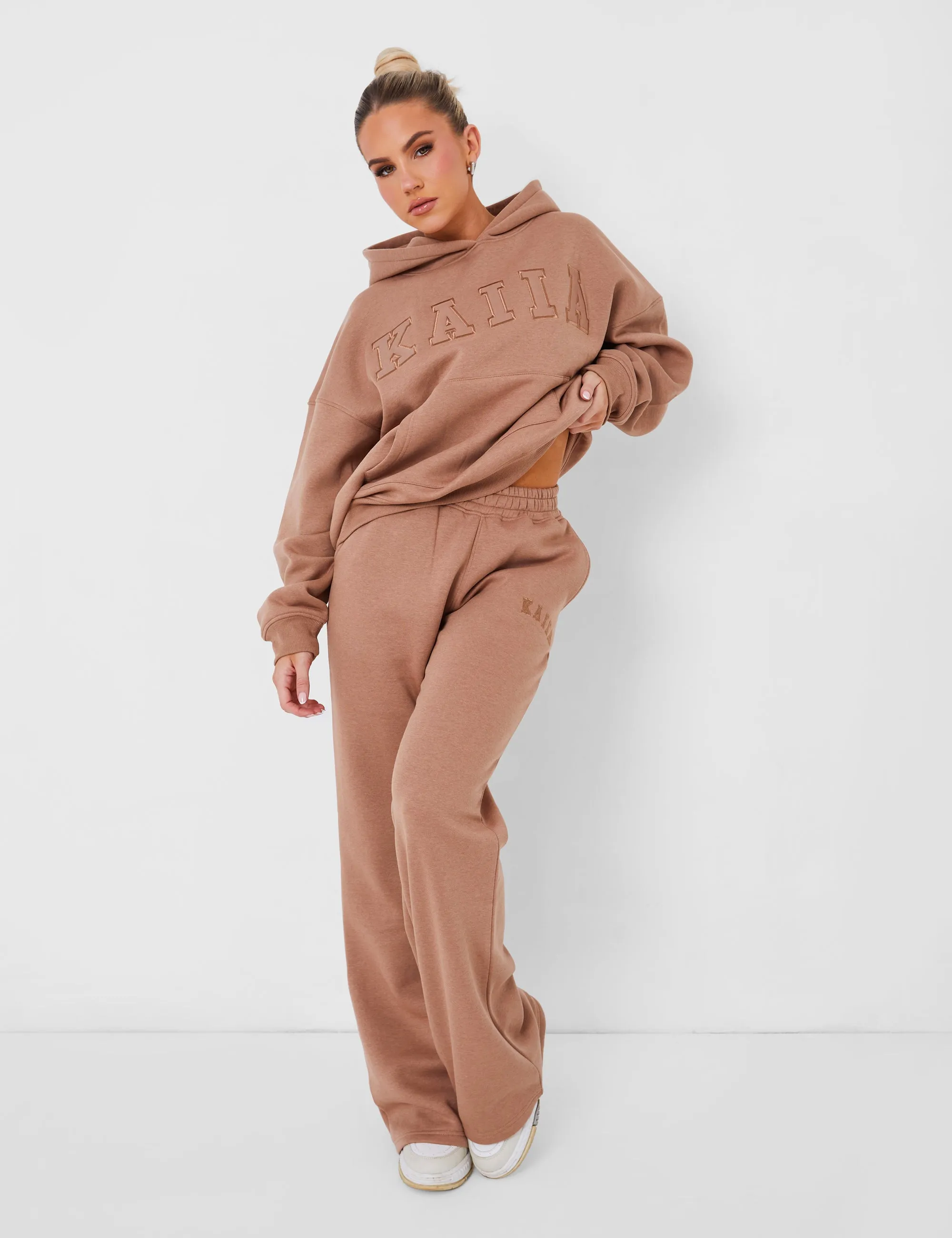 Kaiia Oversized Logo Hoodie in Caramel sold by Public Desire