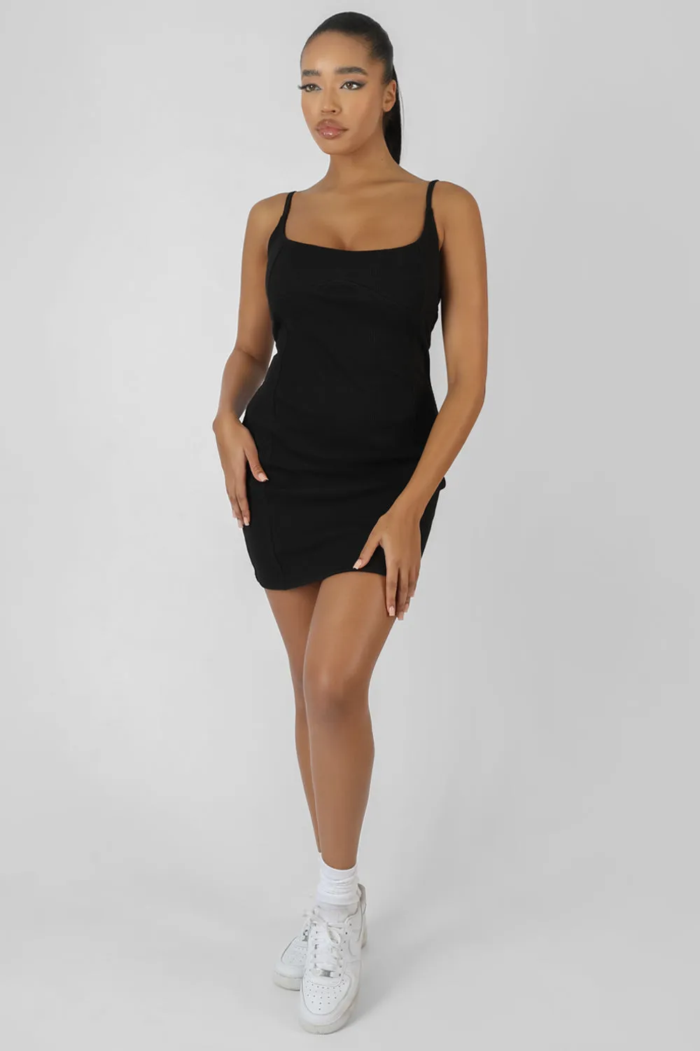 Kaiia Underbust Ribbed Mini Dress Black sold by Public Desire product image thumbnail 4