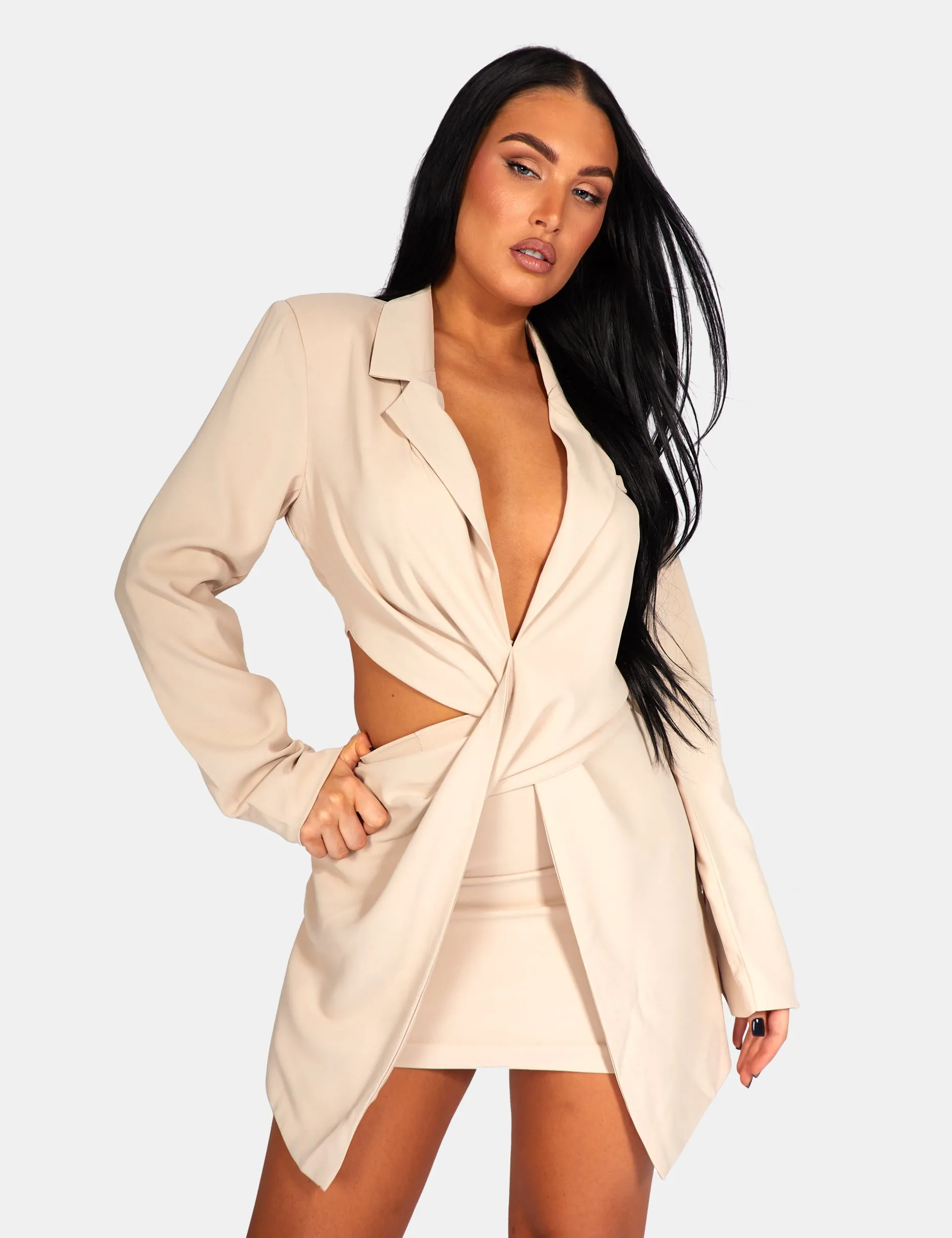 Twist Front Blazer Mini Dress Stone sold by Public Desire product image thumbnail 2