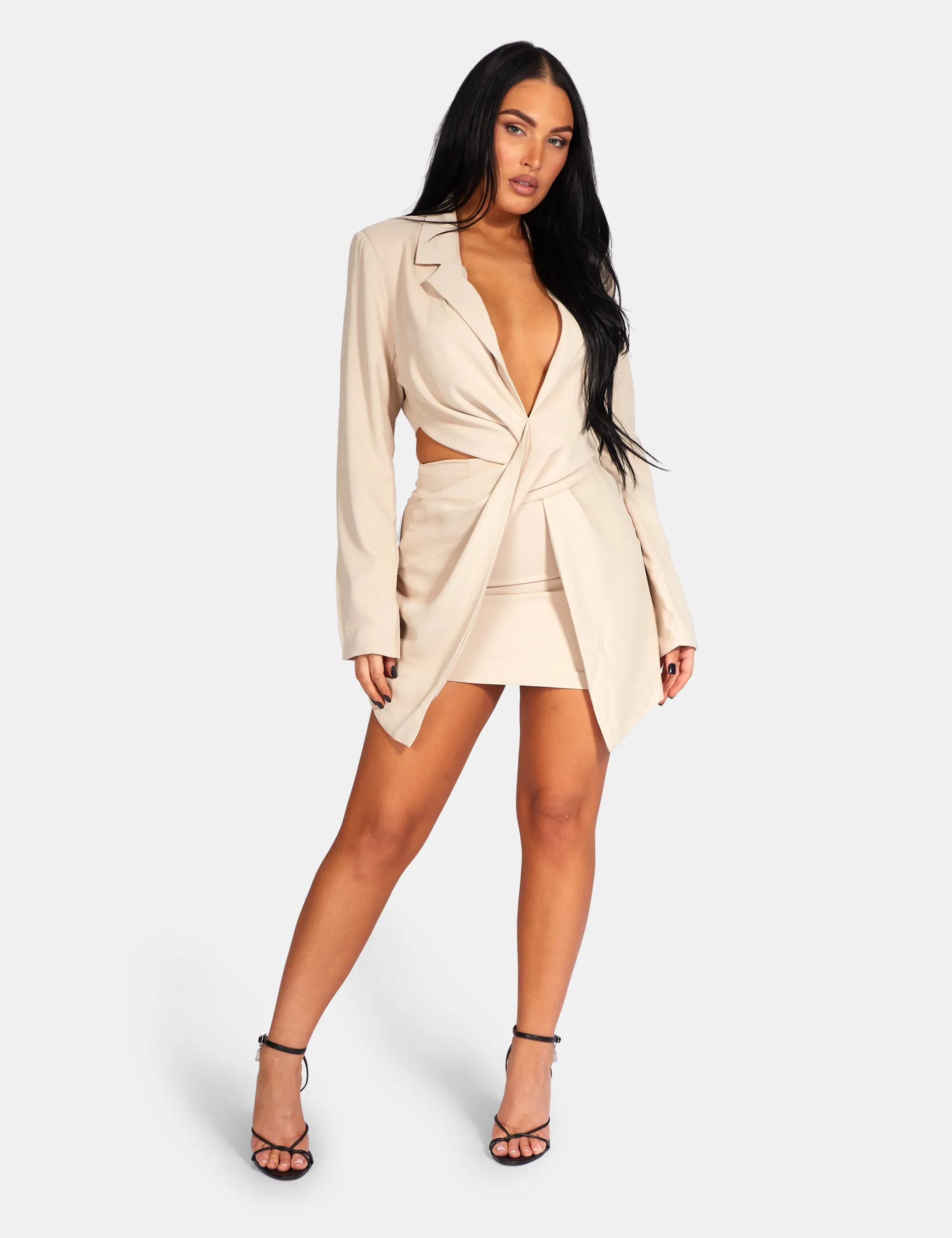 Twist Front Blazer Mini Dress Stone sold by Public Desire