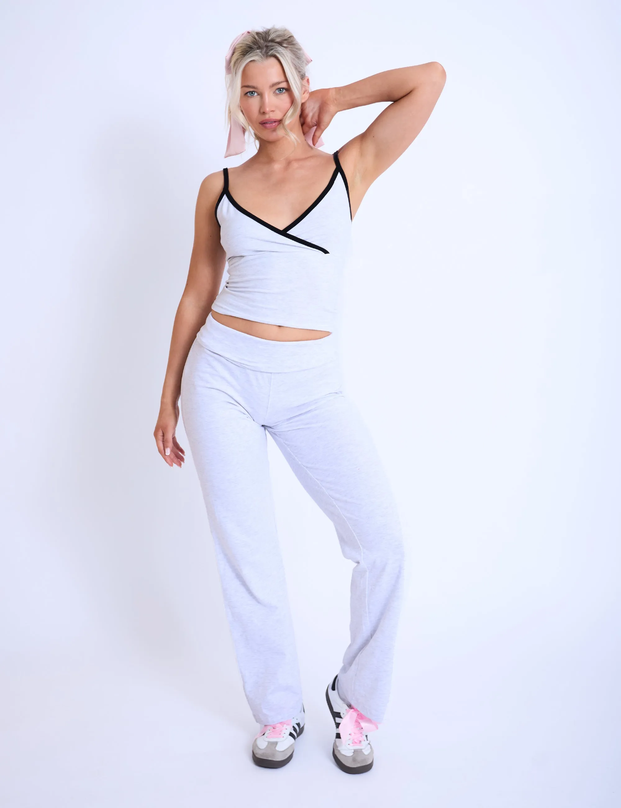 Kaiia Contrast Trim Wrap Top Light Grey Marl & Black sold by Public Desire product image thumbnail 3