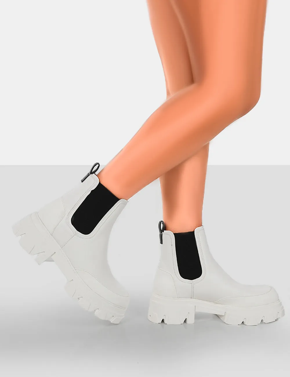 By Midnight White Pu Platform Chunky Sole Chelsea Boots sold by Public Desire product image thumbnail 4