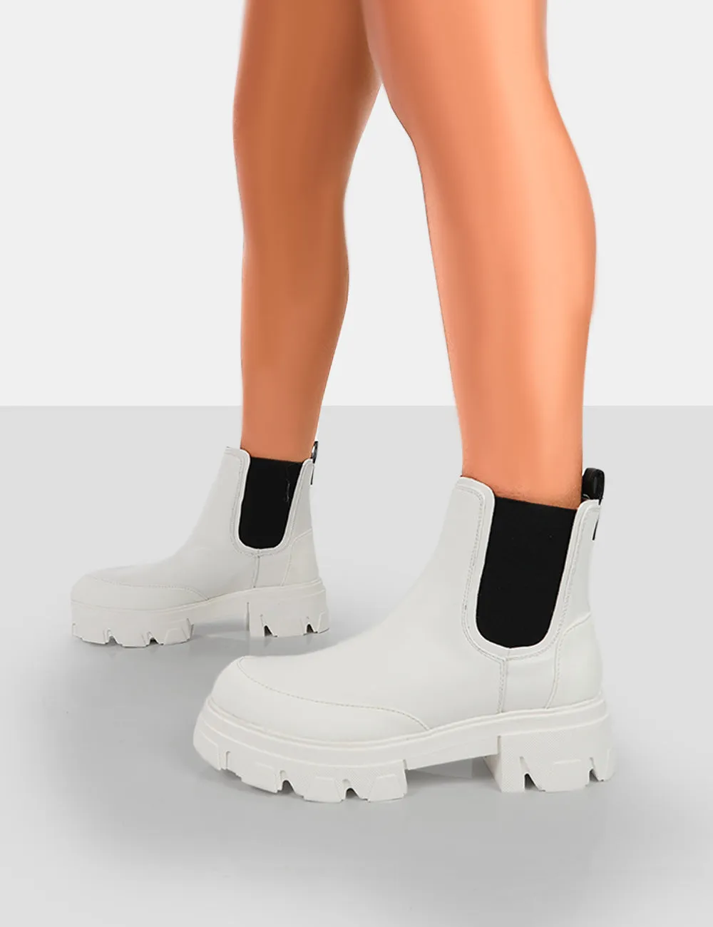 By Midnight White Pu Platform Chunky Sole Chelsea Boots sold by Public Desire product image thumbnail 3