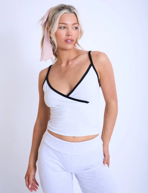 Kaiia Contrast Trim Wrap Top Light Grey Marl & Black sold by Public Desire