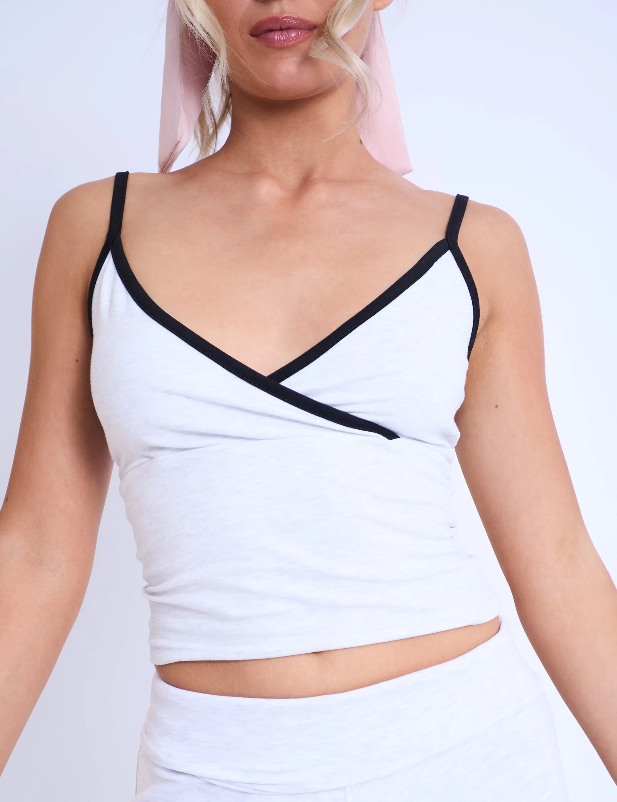 Kaiia Contrast Trim Wrap Top Light Grey Marl & Black sold by Public Desire product image thumbnail 4