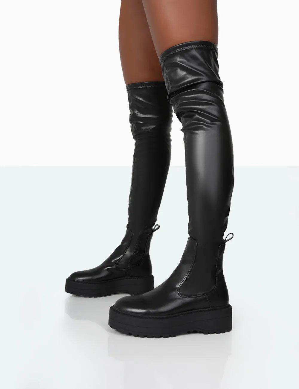Pheonixe Black Pu Chunky Sole Round Toe Over The Knee Boots sold by Public Desire product image thumbnail 3