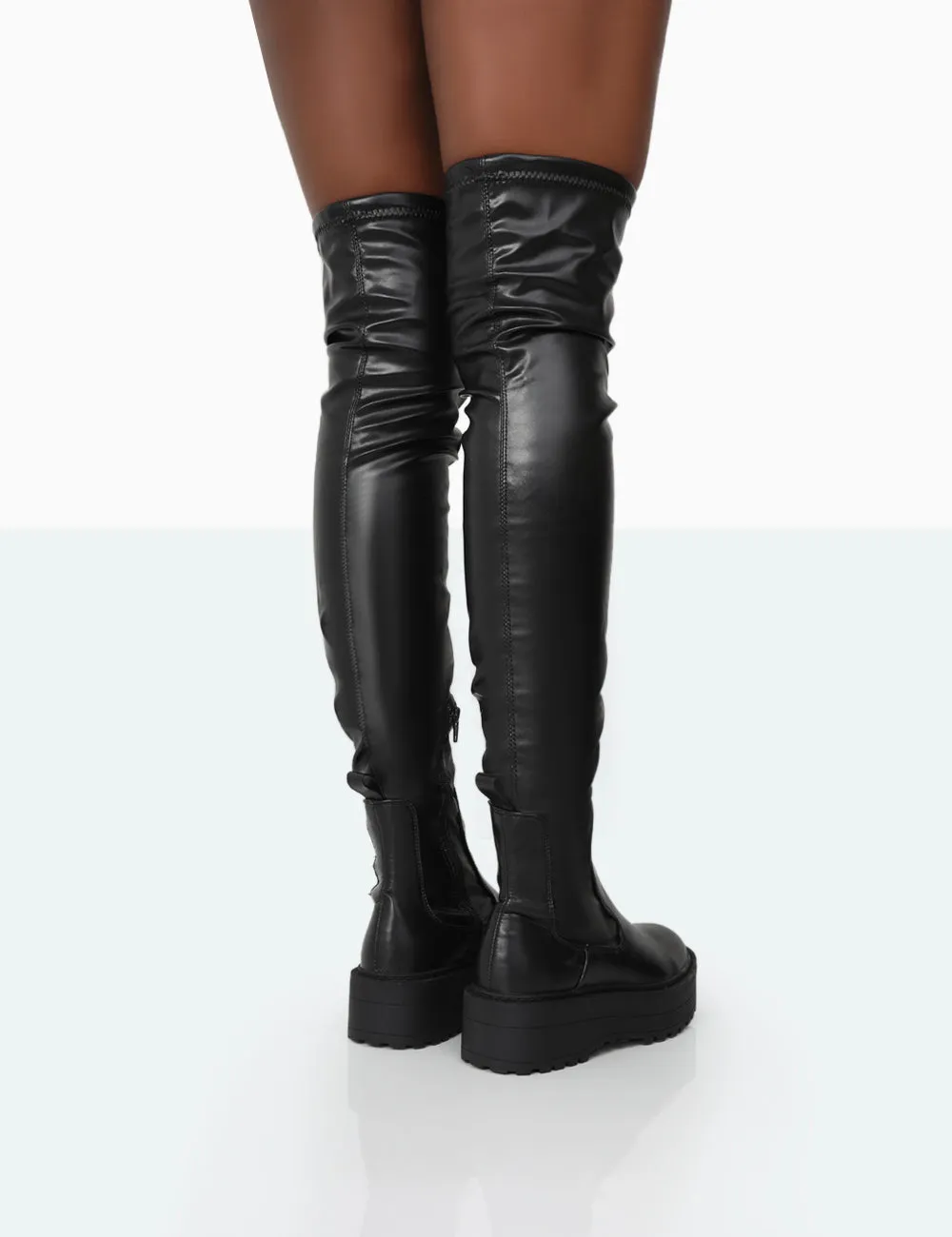 Pheonixe Black Pu Chunky Sole Round Toe Over The Knee Boots sold by Public Desire product image thumbnail 4