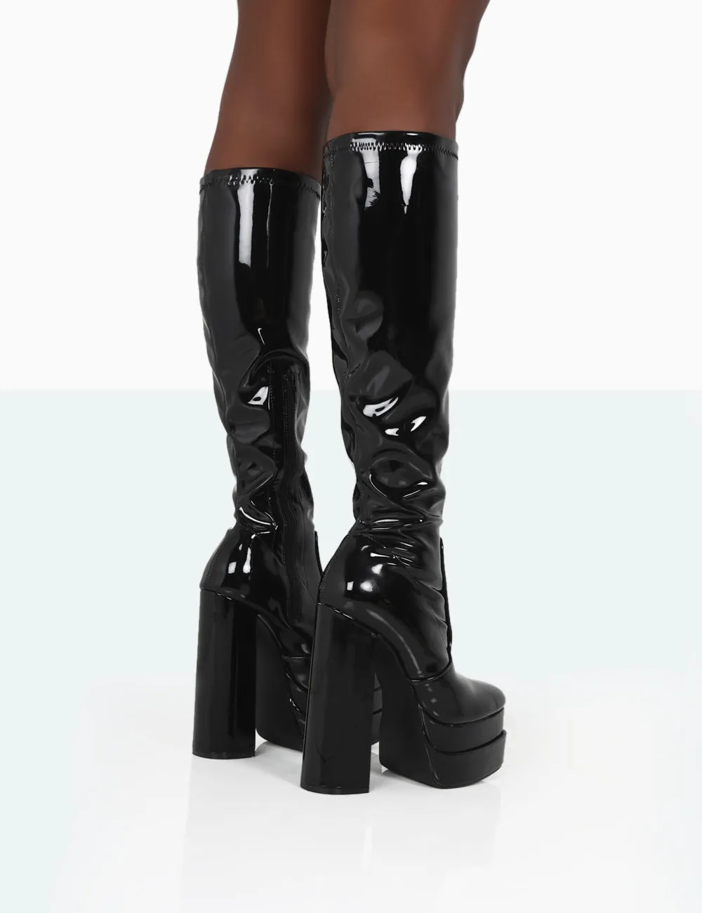 Passive Black Square Toe Platform Block High Heel Over The Knee Boots sold by Public Desire product image thumbnail 4