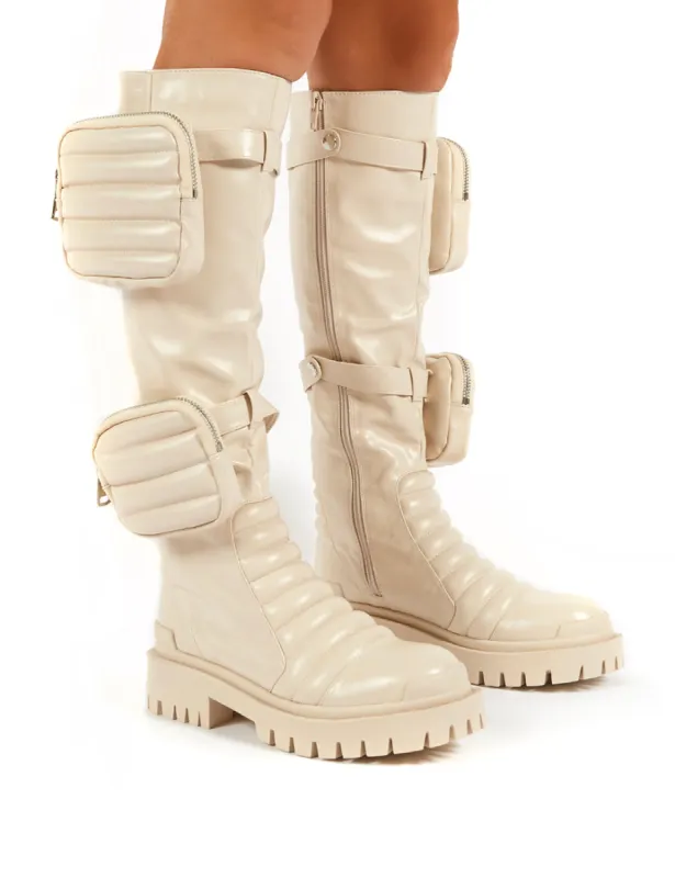 Tayla Nude Knee High Pouch Boots sold by Public Desire