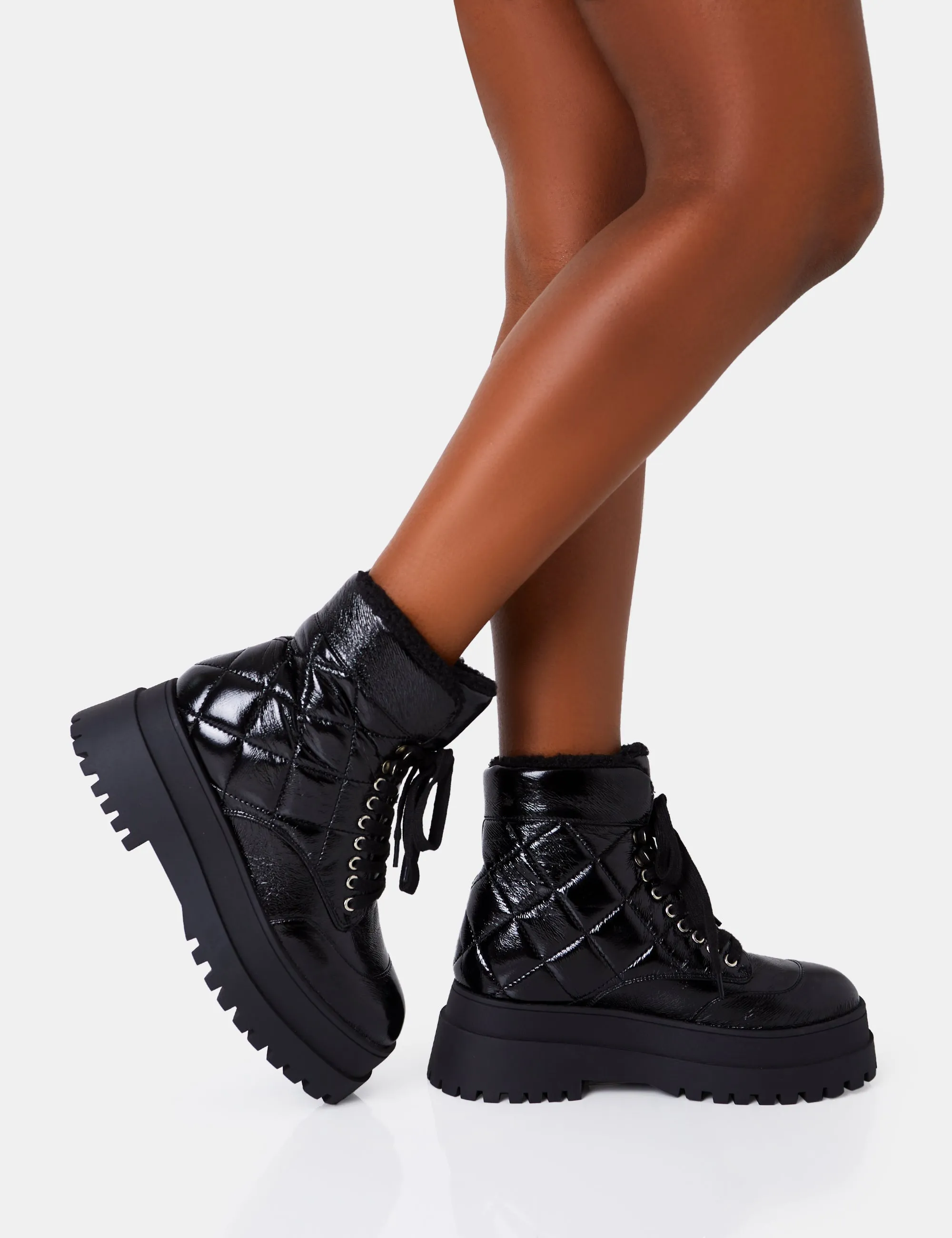 Magda Black Patent Quilted Chunky Sole Rounded Toe Ankle Boots sold by Public Desire product image thumbnail 2