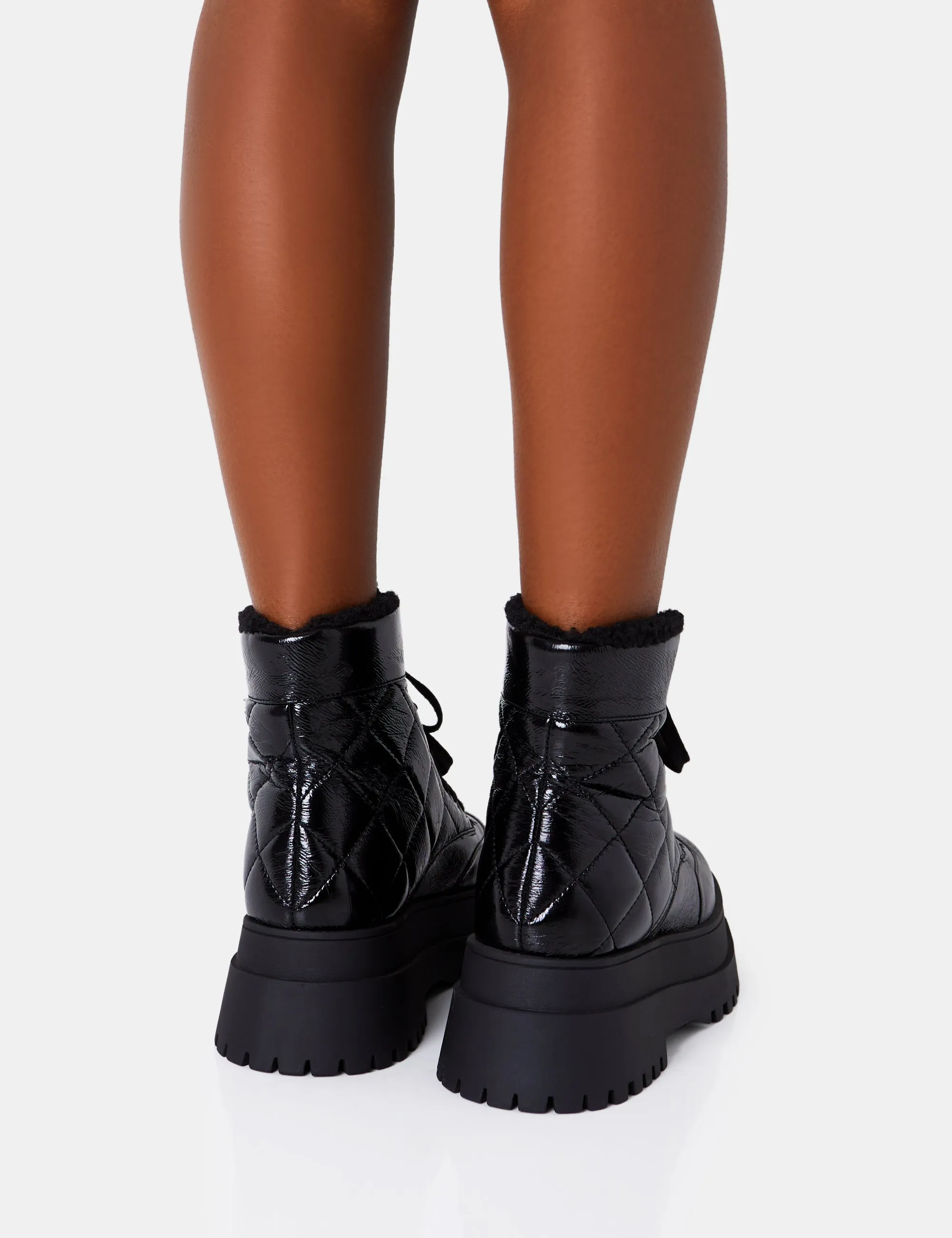 Magda Black Patent Quilted Chunky Sole Rounded Toe Ankle Boots sold by Public Desire product image thumbnail 4