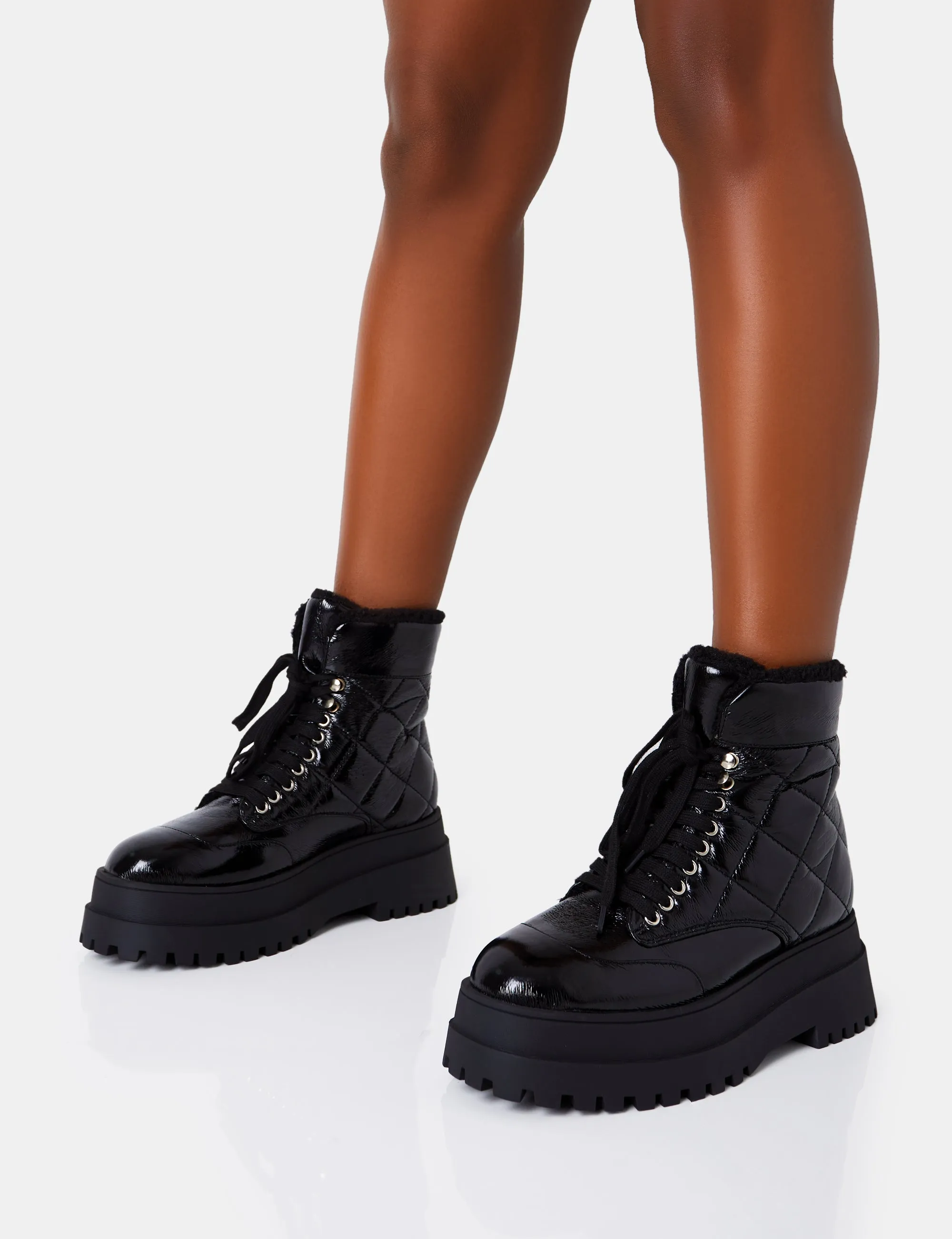 Magda Black Patent Quilted Chunky Sole Rounded Toe Ankle Boots sold by Public Desire product image thumbnail 3