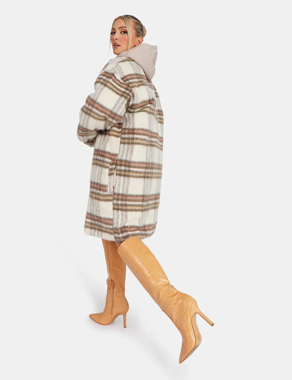 Longline Soft Touch Check Shacket Ecru sold by Public Desire product image thumbnail 4