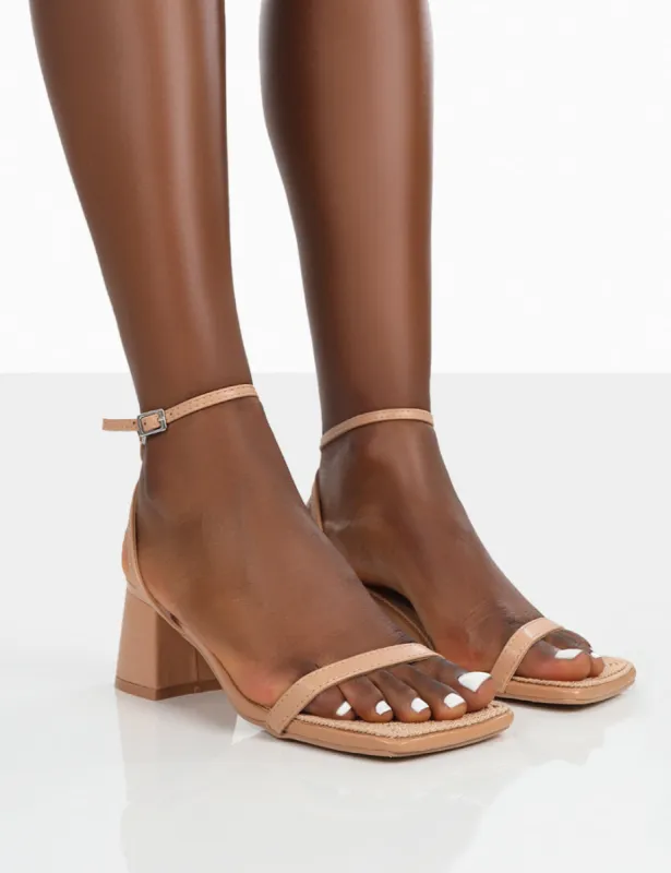 Lane Nude Raffia Strappy Mid Block Heeled Sandals sold by Public Desire