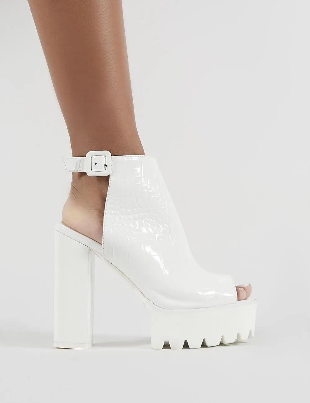 Jada Cleated Platform Block Heels in White Croc sold by Public Desire product image thumbnail 3