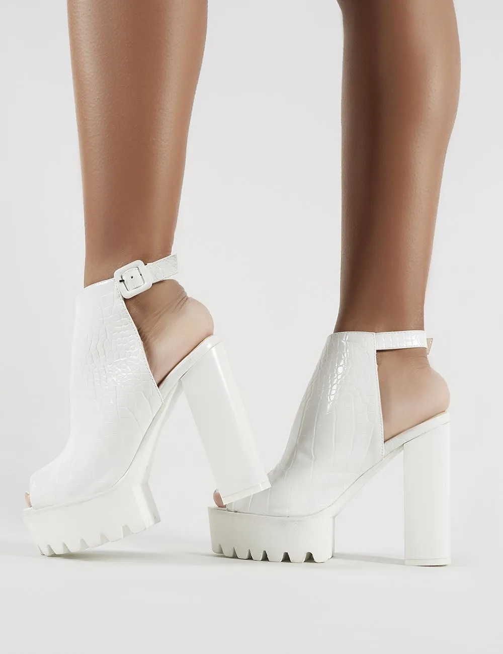 Jada Cleated Platform Block Heels in White Croc sold by Public Desire product image thumbnail 4