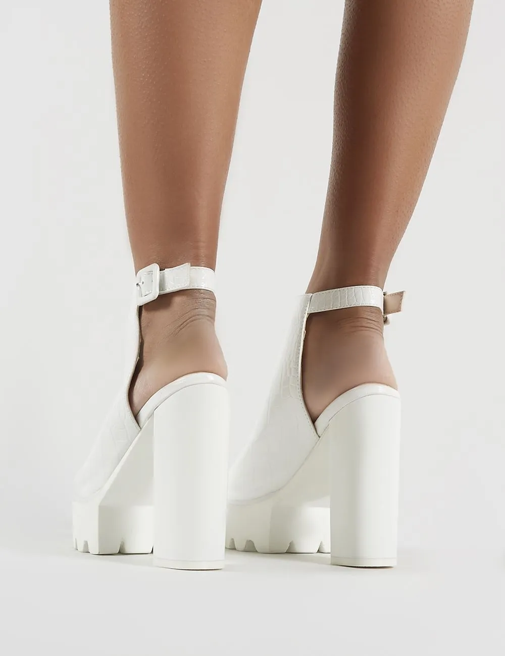 Jada Cleated Platform Block Heels in White Croc sold by Public Desire product image thumbnail 5