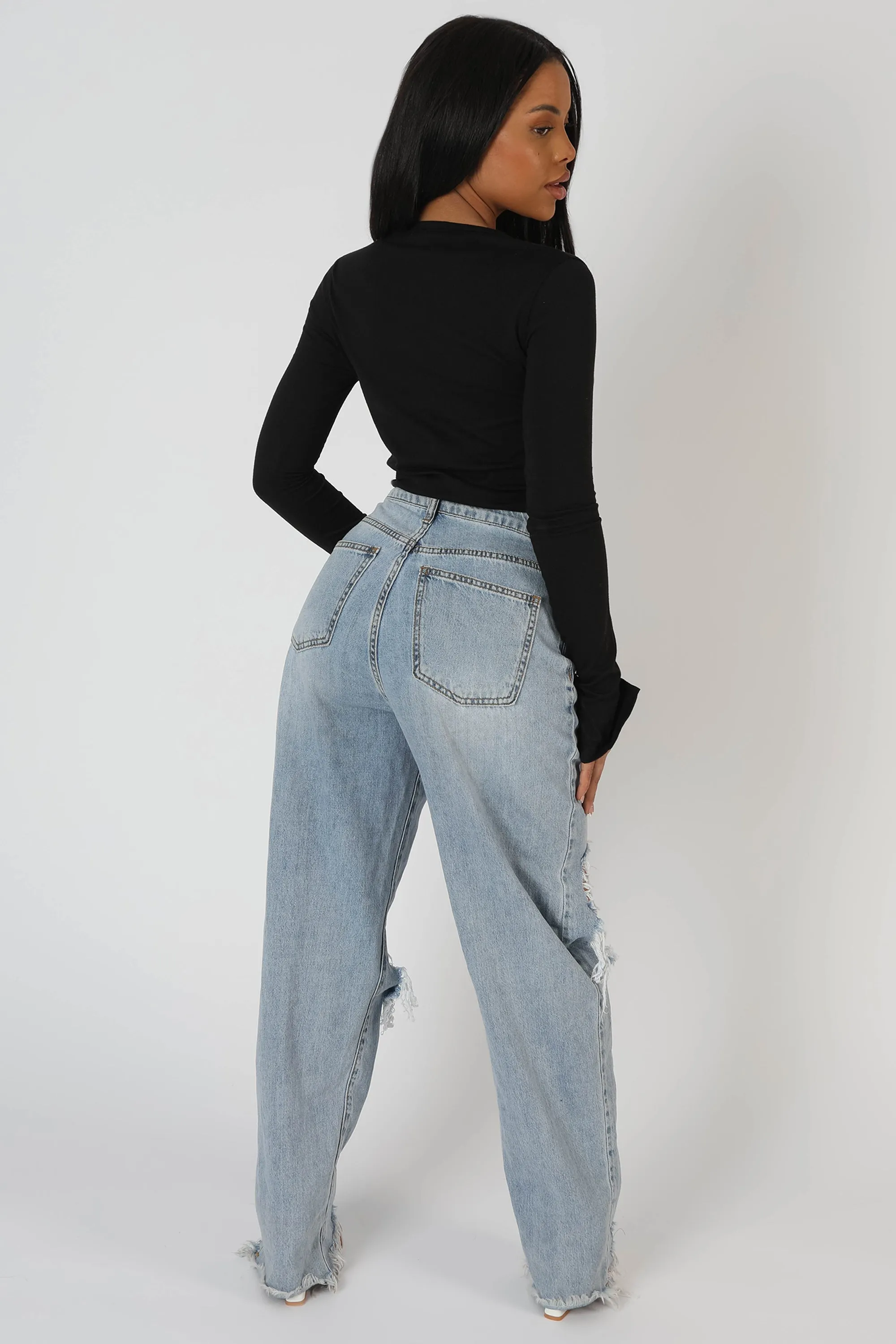 Long Sleeve Button Detail Crop Top Black sold by Public Desire product image thumbnail 4