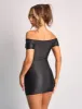 Ruched Off Shoulder Short Sleeve Mini Dress Black sold by Public Desire