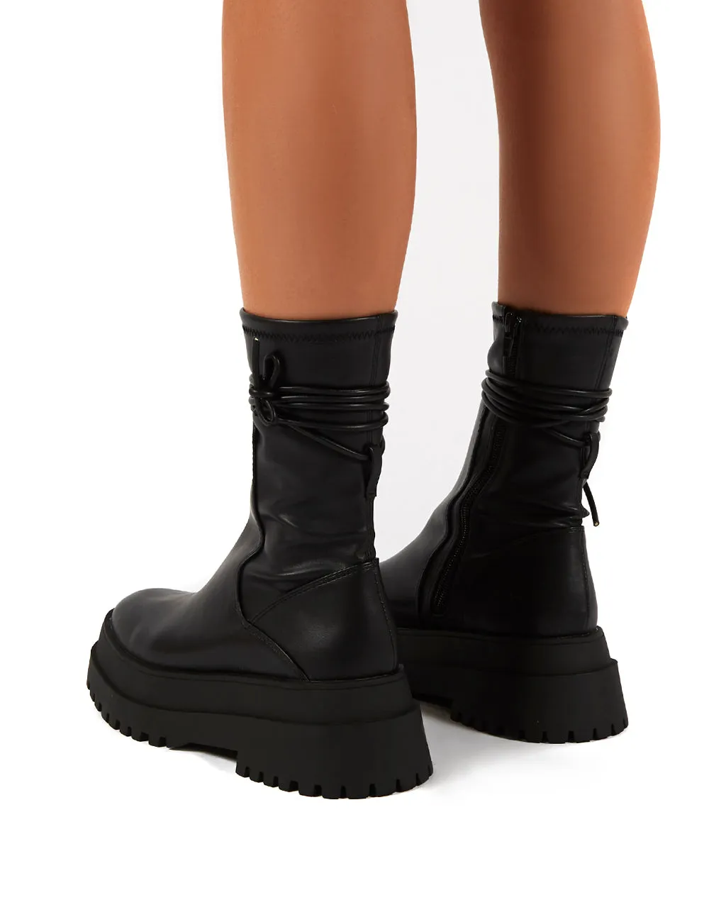 Finale Black Wide Fit Chunky Sole Ankle Wrap Boots sold by Public Desire product image thumbnail 2