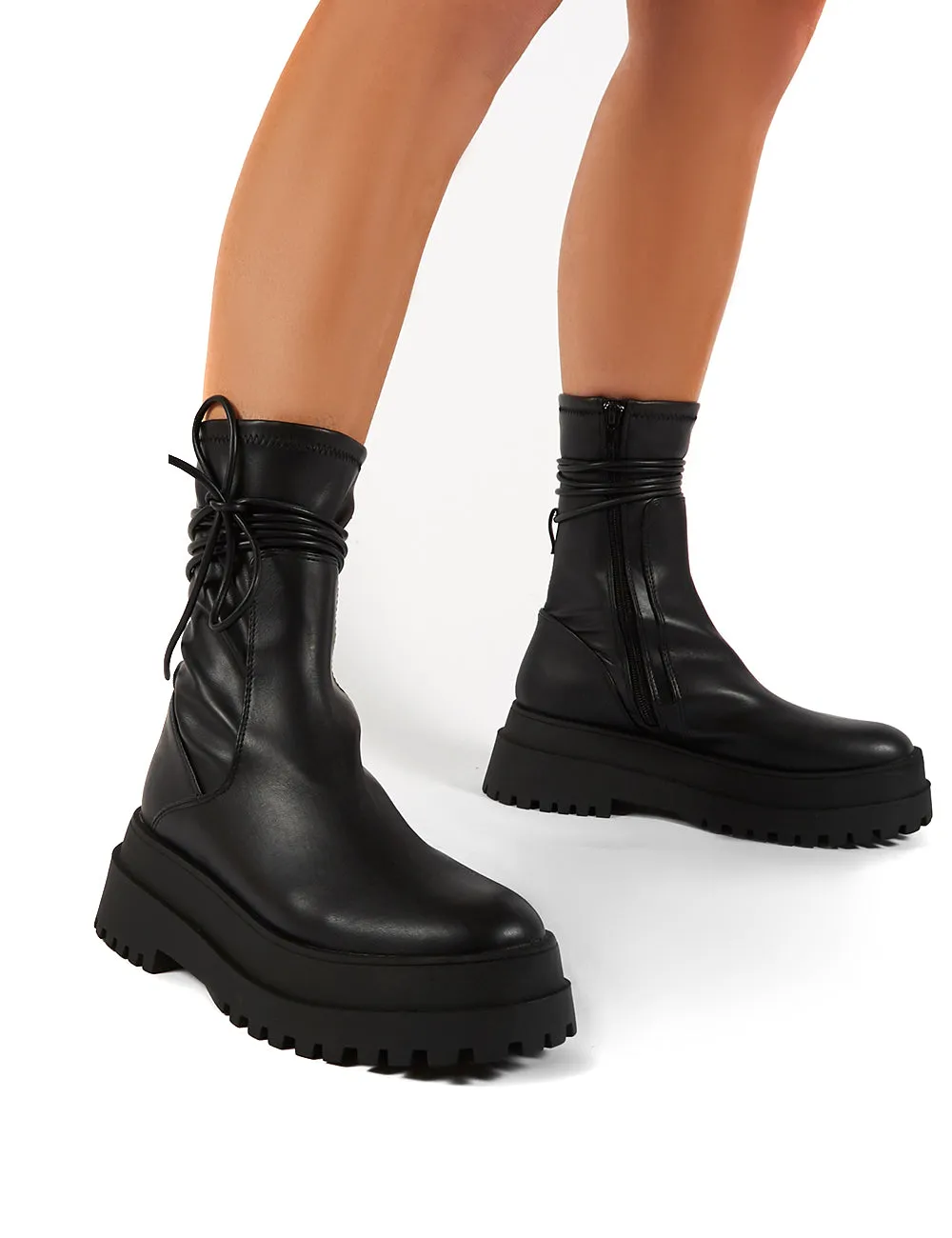 Finale Black Wide Fit Chunky Sole Ankle Wrap Boots sold by Public Desire product image thumbnail 4