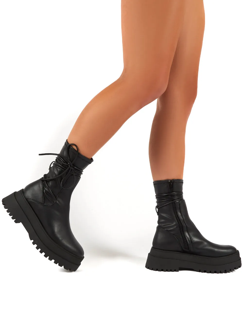 Finale Black Wide Fit Chunky Sole Ankle Wrap Boots sold by Public Desire product image thumbnail 3