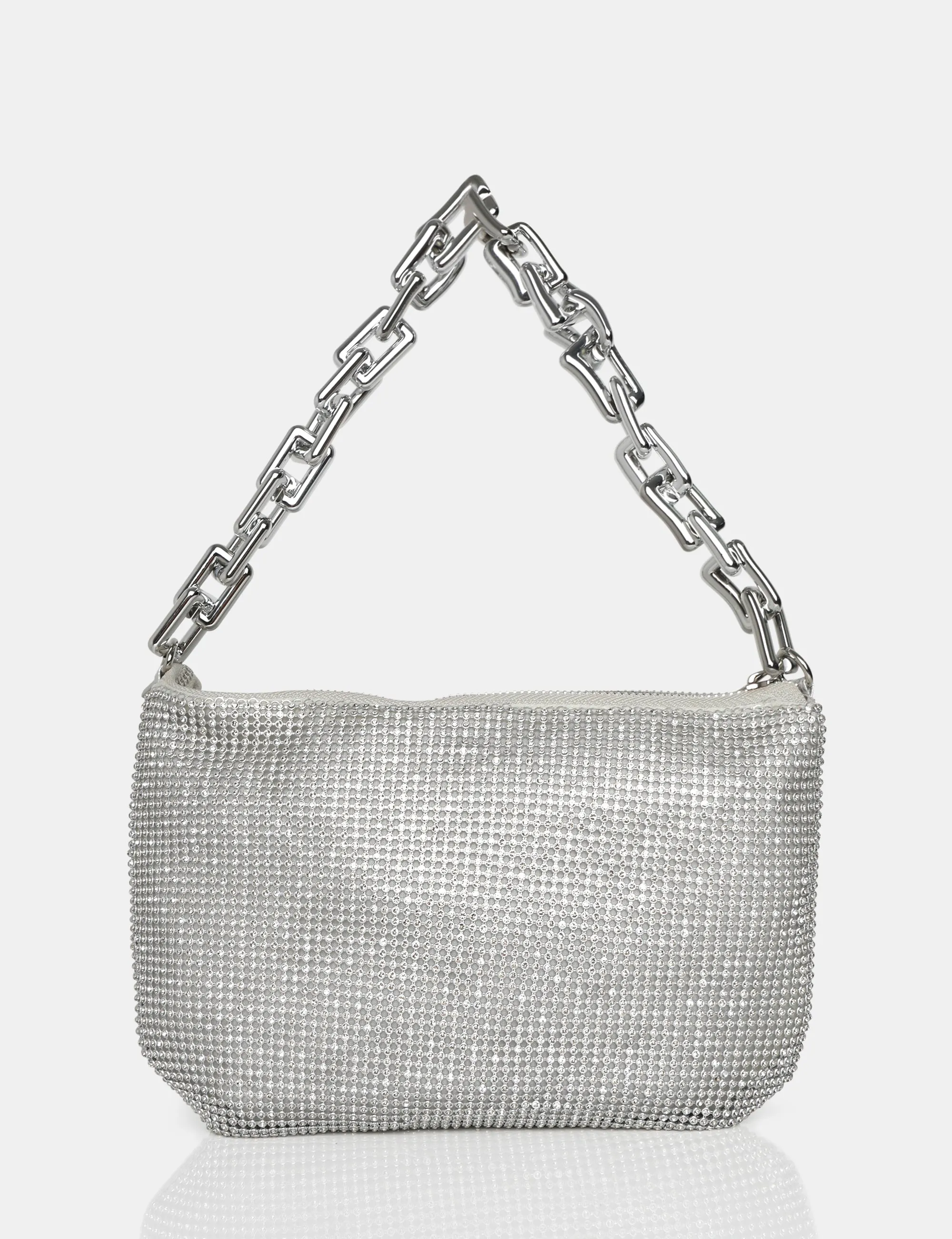 Giselle Silver Sparkly Diamante Rhinestone Chainmail Handbag sold by Public Desire