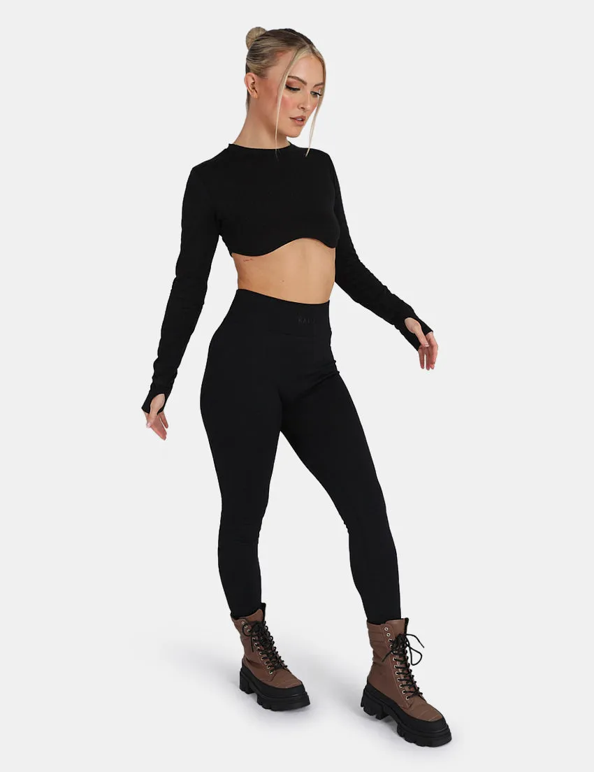 Long Sleeve Underbust Crop Top Black sold by Public Desire product image thumbnail 3