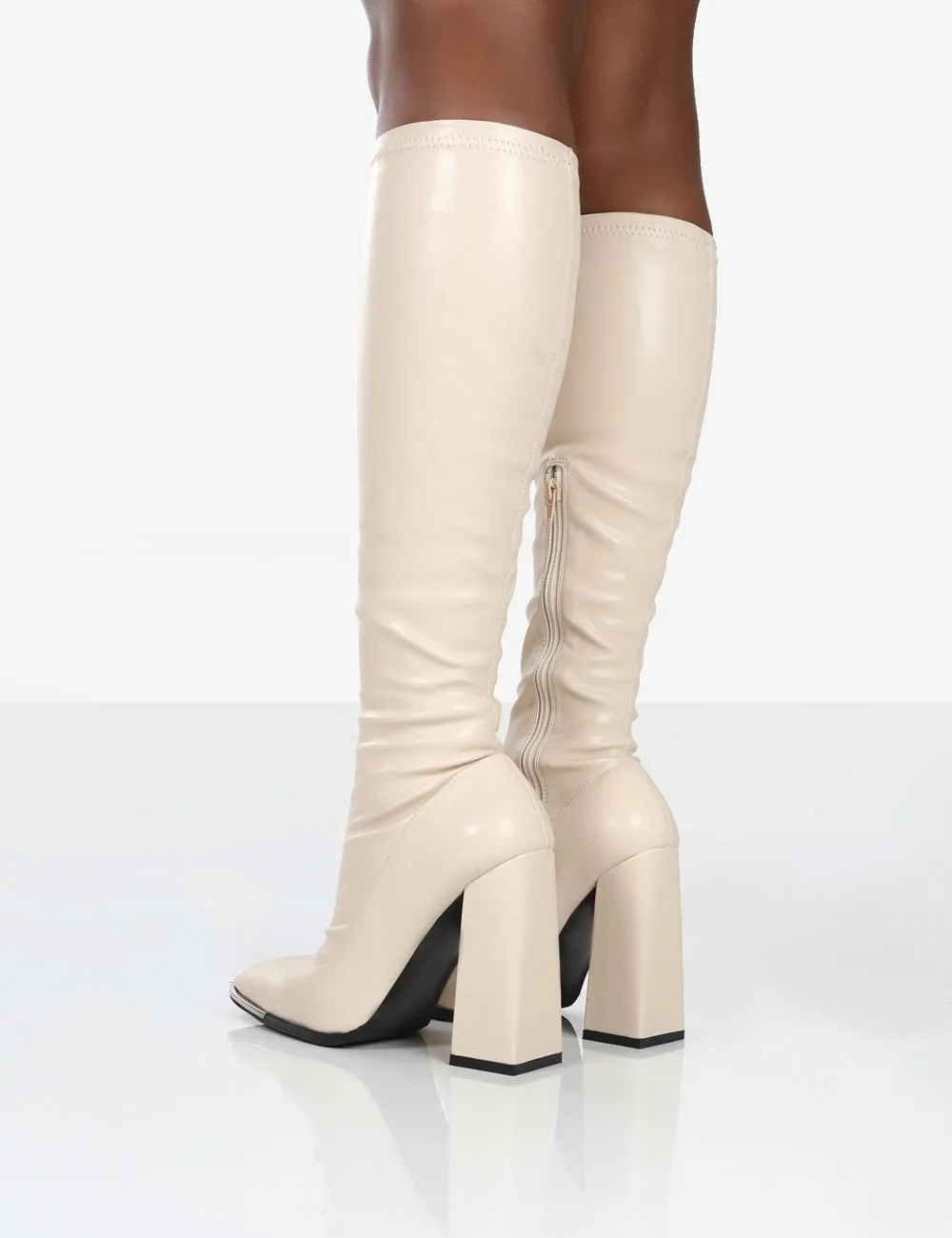 Caryn Stone PU Knee High Block Heeled Boots sold by Public Desire product image thumbnail 3