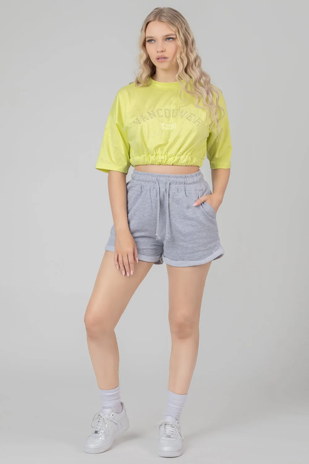 Elasticated Hem Tonal Embroidered T-Shirt Lime sold by Public Desire