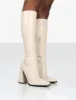 Caryn Stone PU Knee High Block Heeled Boots sold by Public Desire