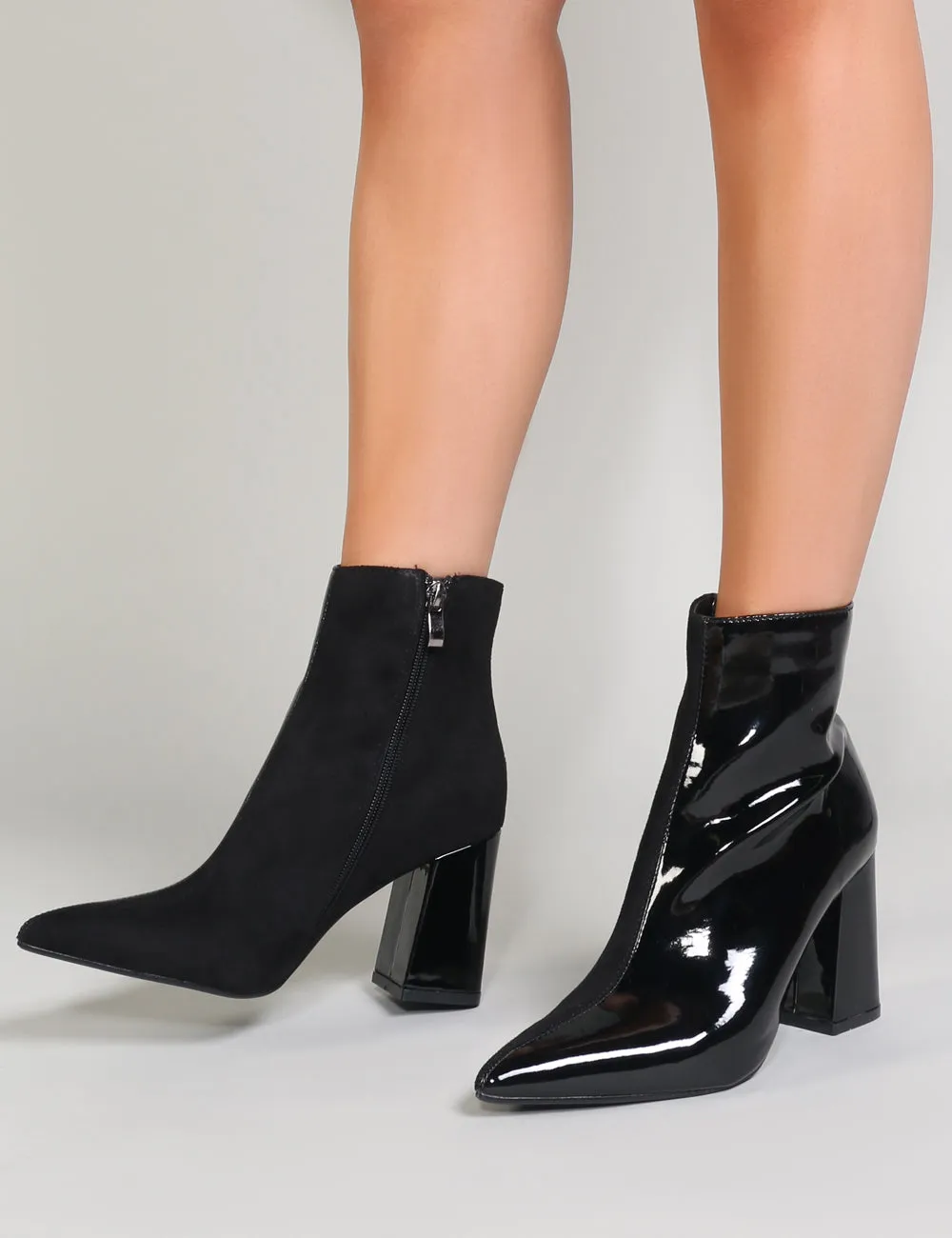 Chaos Contrast Pointed Toe Ankle Boots in Black Patent and Faux Suede sold by Public Desire product image thumbnail 3