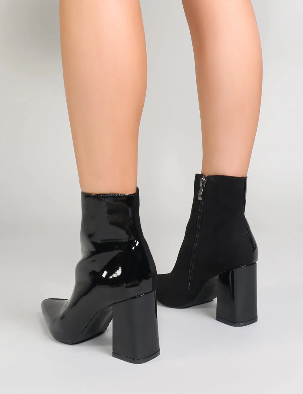 Chaos Contrast Pointed Toe Ankle Boots in Black Patent and Faux Suede sold by Public Desire product image thumbnail 4