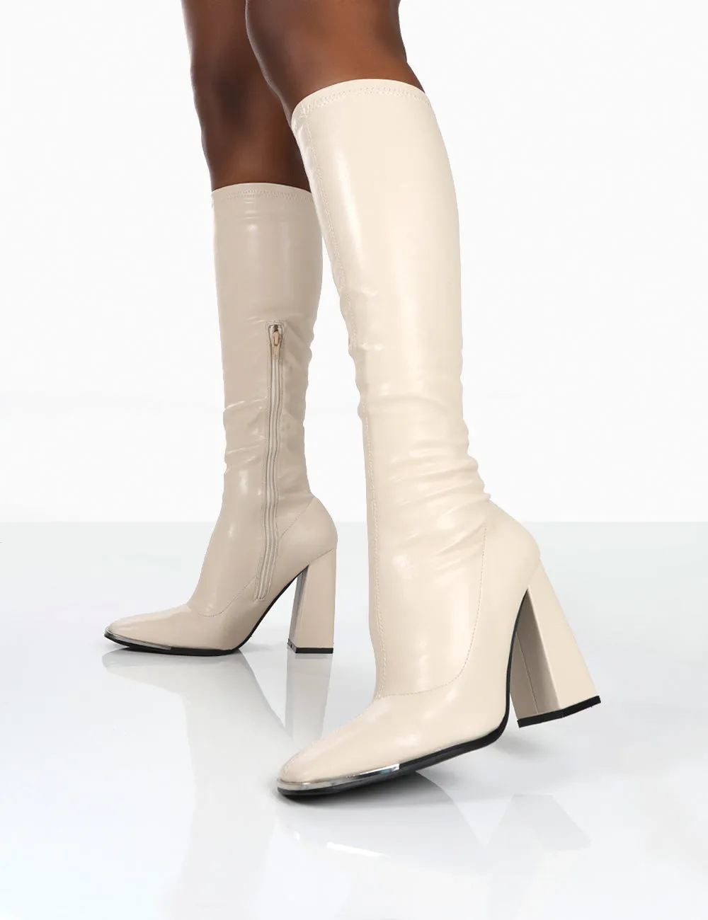 Caryn Stone PU Knee High Block Heeled Boots sold by Public Desire product image thumbnail 4