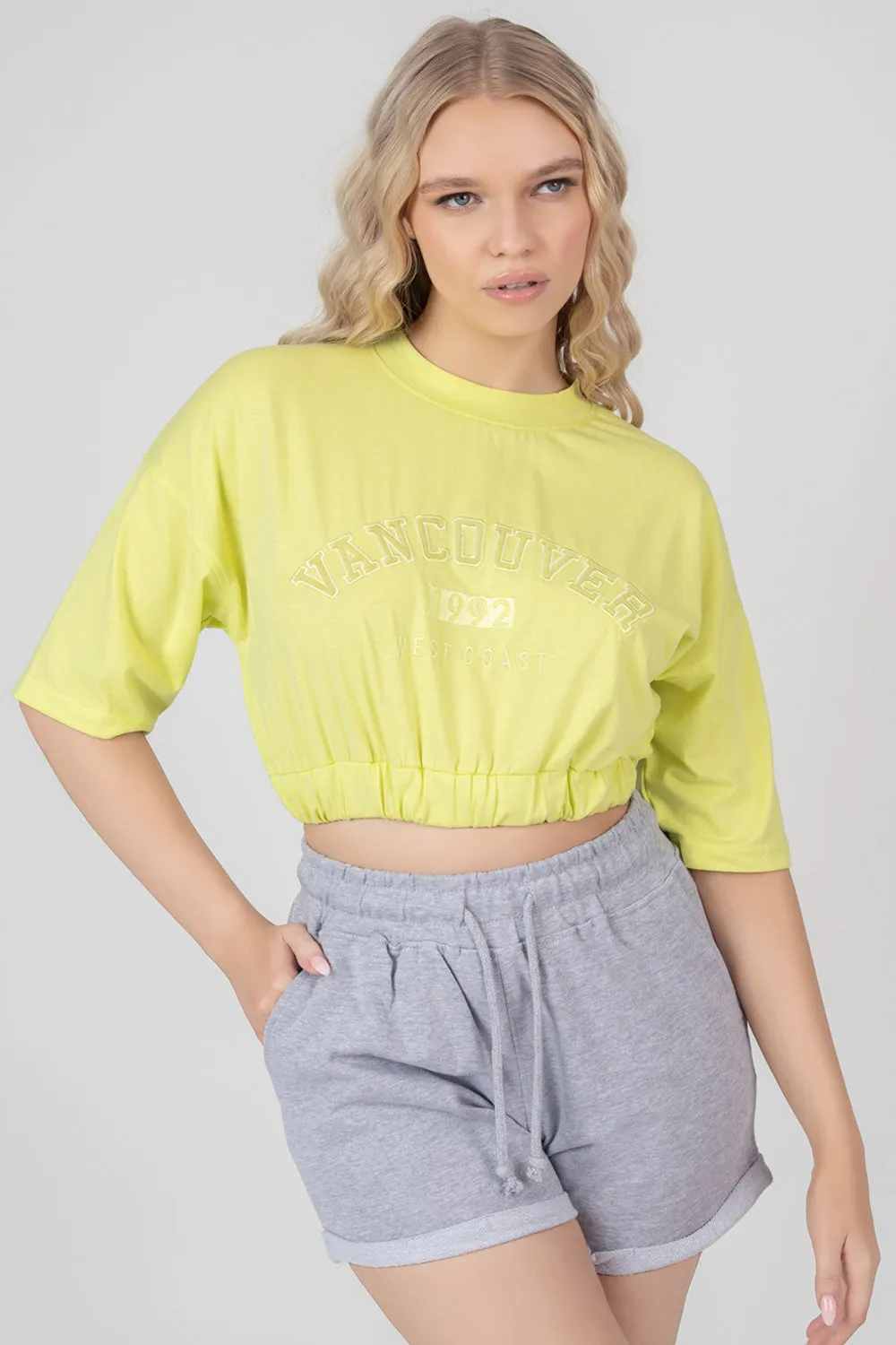 Elasticated Hem Tonal Embroidered T-Shirt Lime sold by Public Desire product image thumbnail 2
